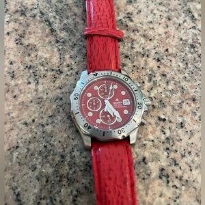Citizen WR-200 Vintage Chronograph Watch with Red Leather Strap